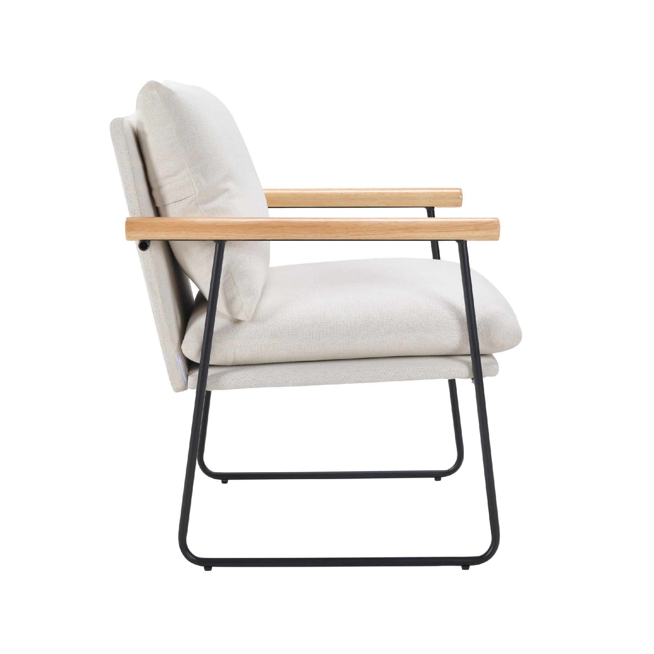 Modern Accent Chair, Comfy Chair With Removable Cushion, Vanity Chair With Wood Armrests For Living Room, Bedroom, White_voghion.com
